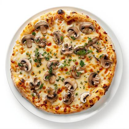 Pizza bread, cheese, champignons