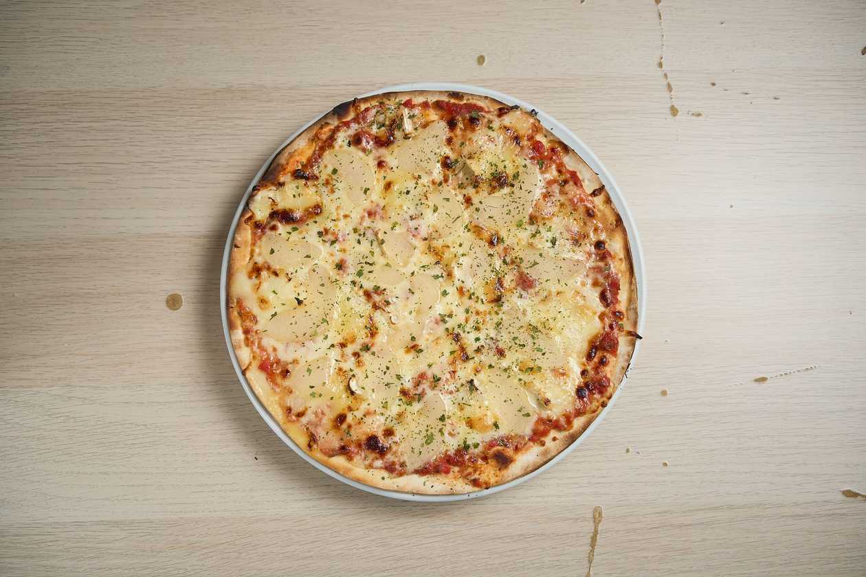 Pear, Brie Cheese, and Honey Pizza