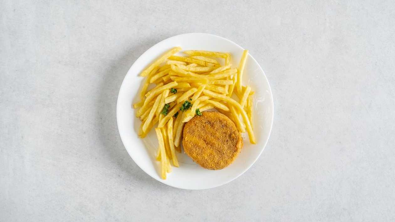 Fried camembert with cranberries, french fries