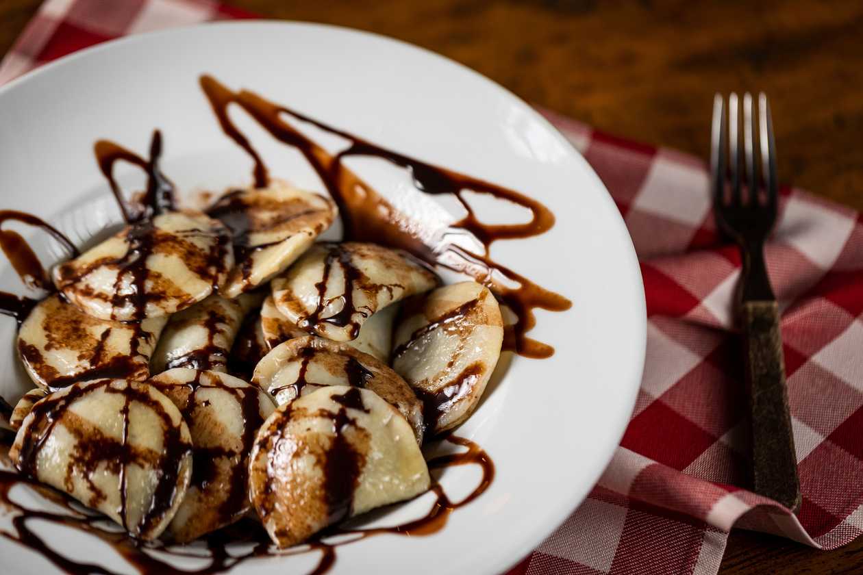 Jam pierogi, butter, chocolate coating