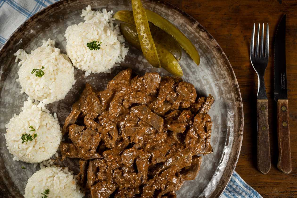 Roasted pork liver, rice, pickle