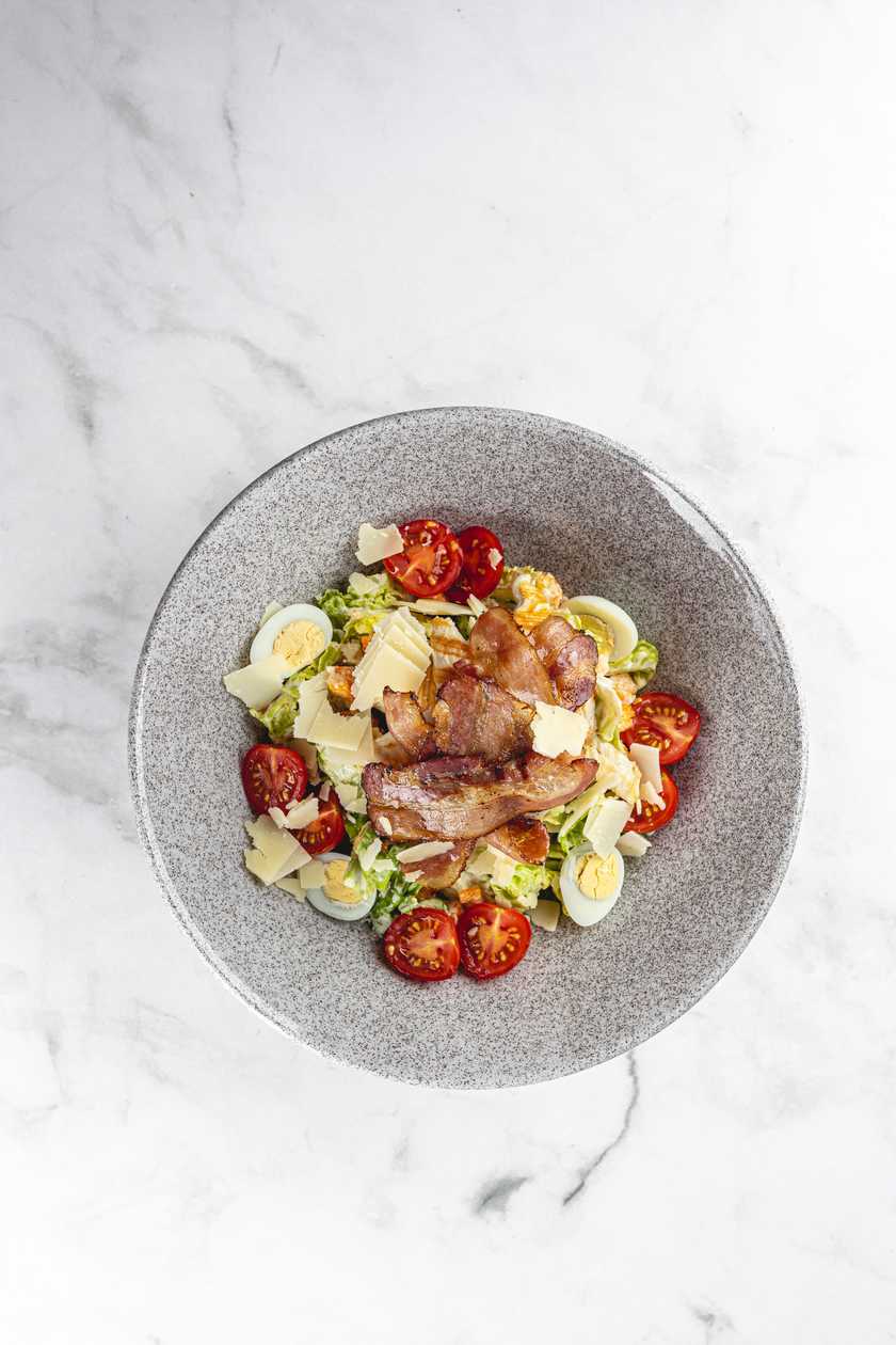 Caesar Salad with Chicken Breast and Bacon