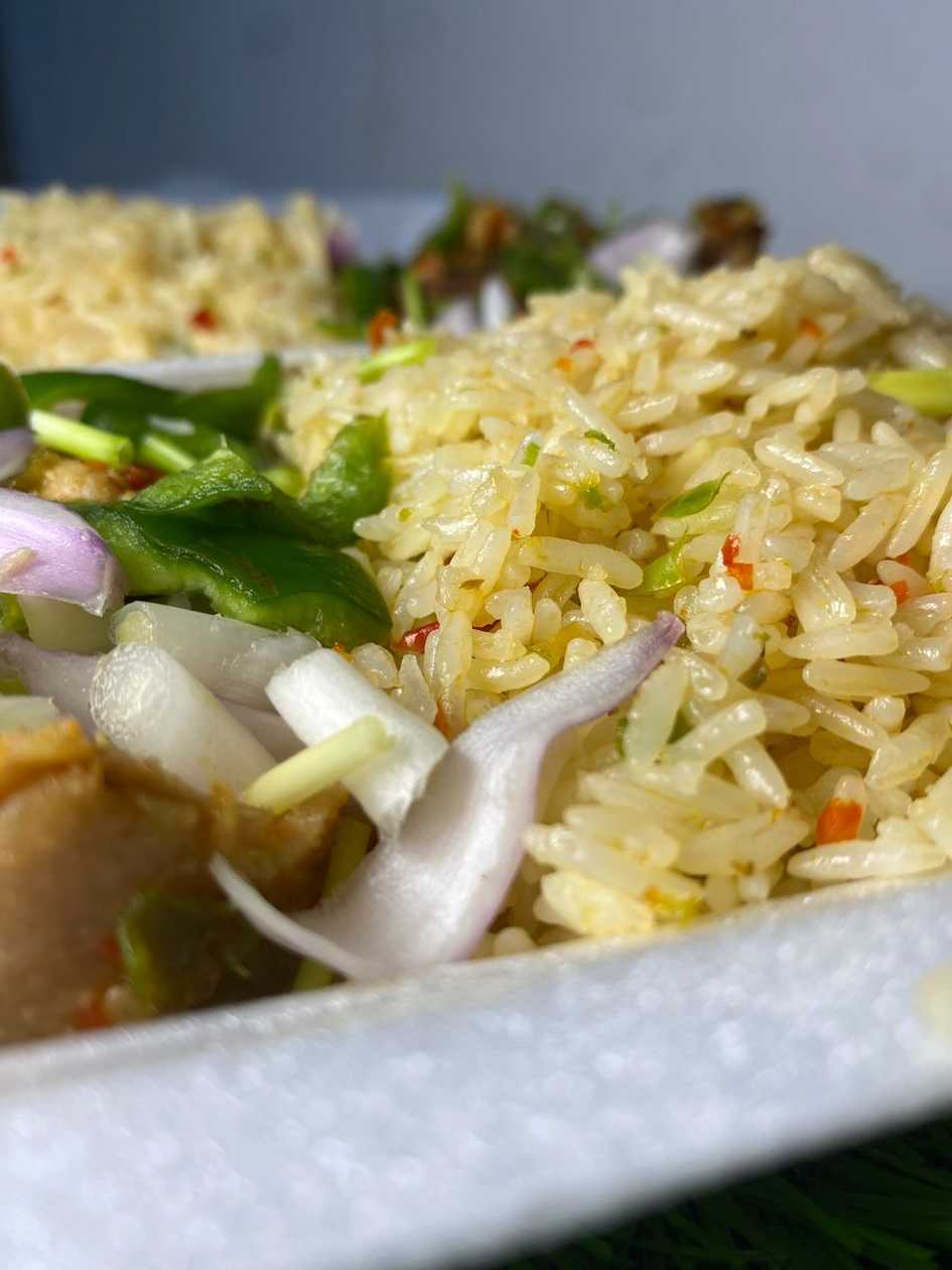 Peppered Rice With Peppered Meat.