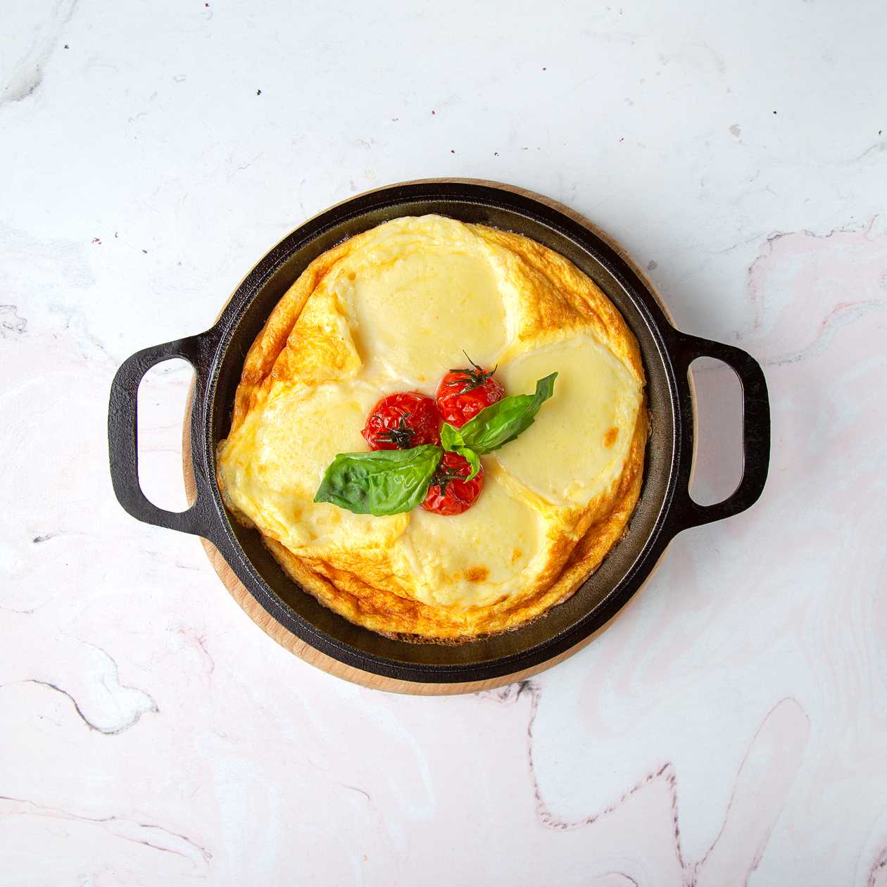 Baked Caprese Omelette with Mozzarella and Baked Cherry Tomatoes