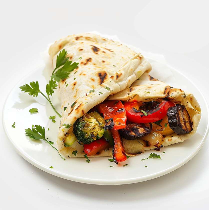 Lavash wrap with grilled vegetables and cheese