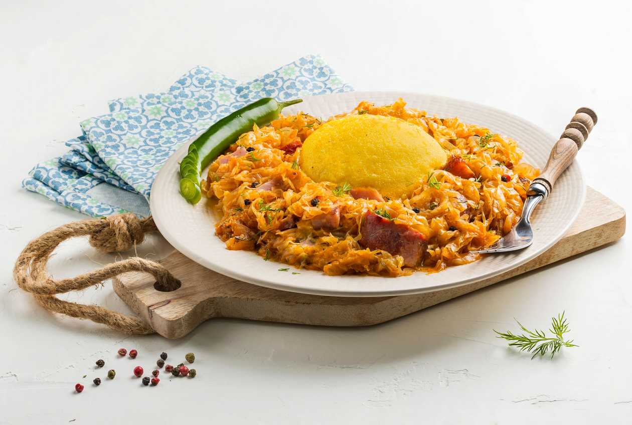 Cabbage with pork and polenta meal