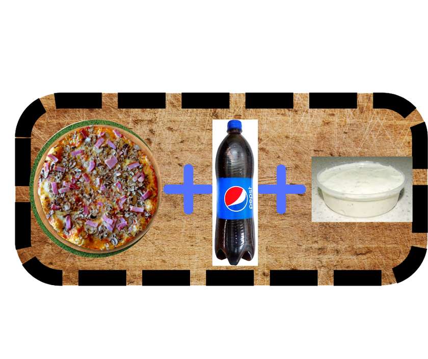 Capriciosa+1.5l PEPSI+garlic sauce
