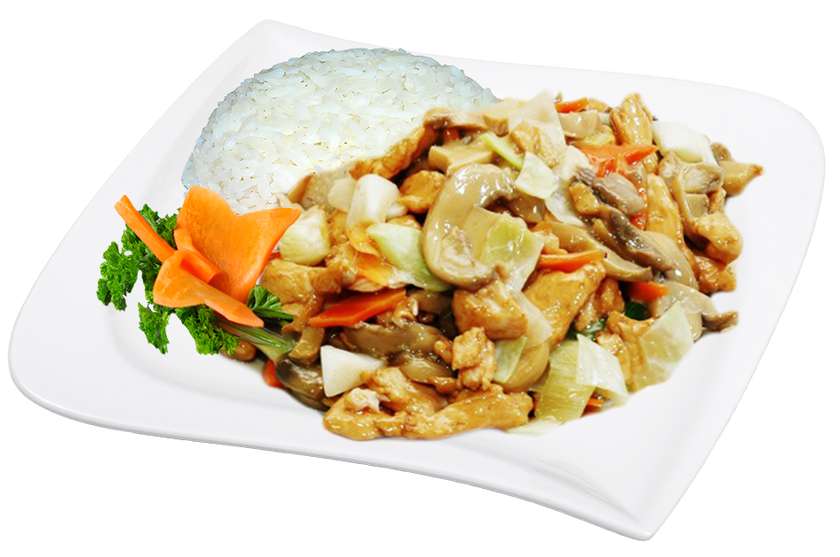 Chicken with mushrooms, rice