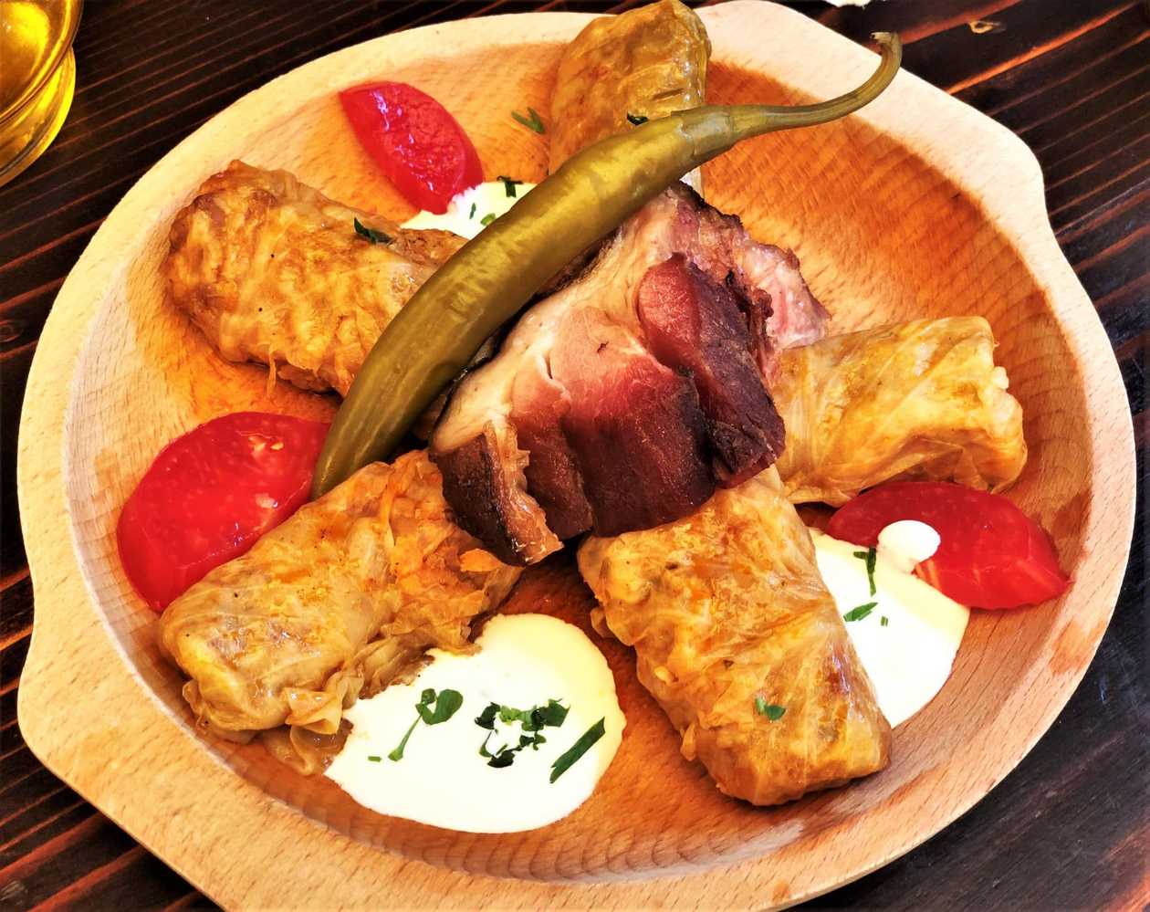 Cabbage meat rolls with smoked chop