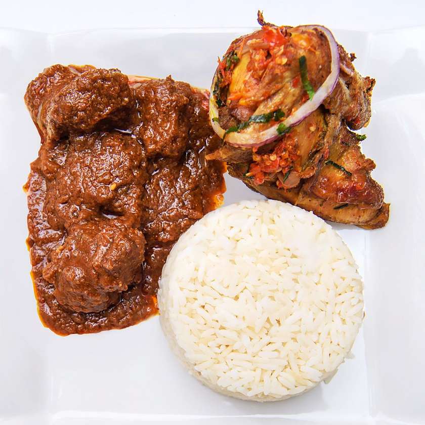 Plain Rice with Chicken, Egg and Stew