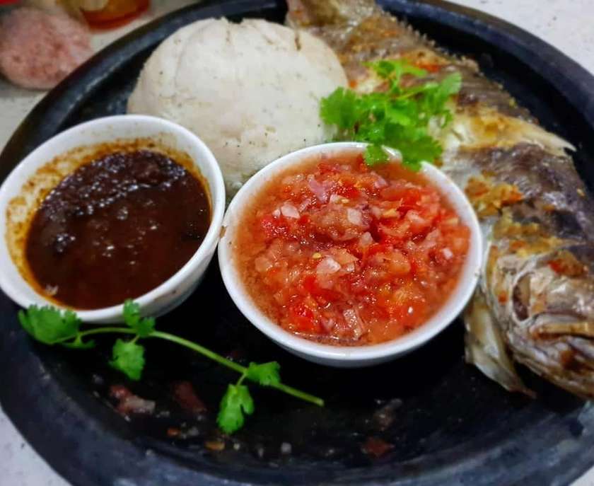 Three Balls of Banku with Chicken and Gizzard
