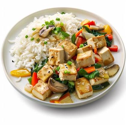 Tofu with mixed vegetable and rice
