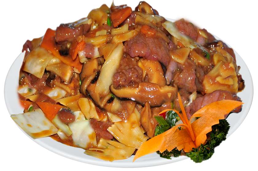 Beef with Chinese mushrooms and rice