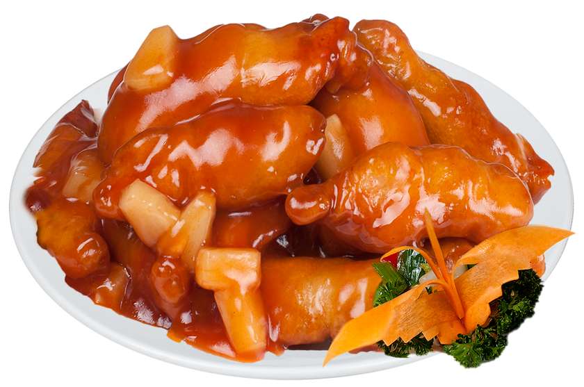 Chicken in sweet and sour sauce with rice