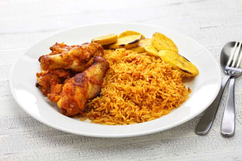 Jollof with Plantain + chicken