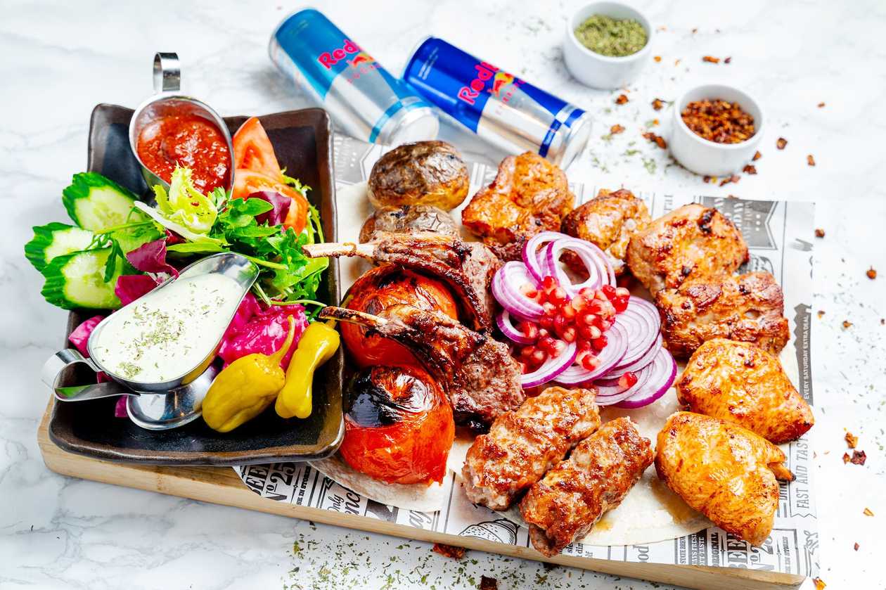 Shashlik Assortment "Armudu" for two + 2btl. RedBull 0,2L
