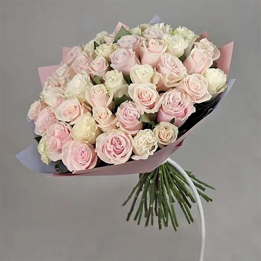 Bouquet of white and pink roses (45 pcs.)
