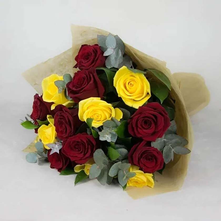 Bouquet of yellow and red roses