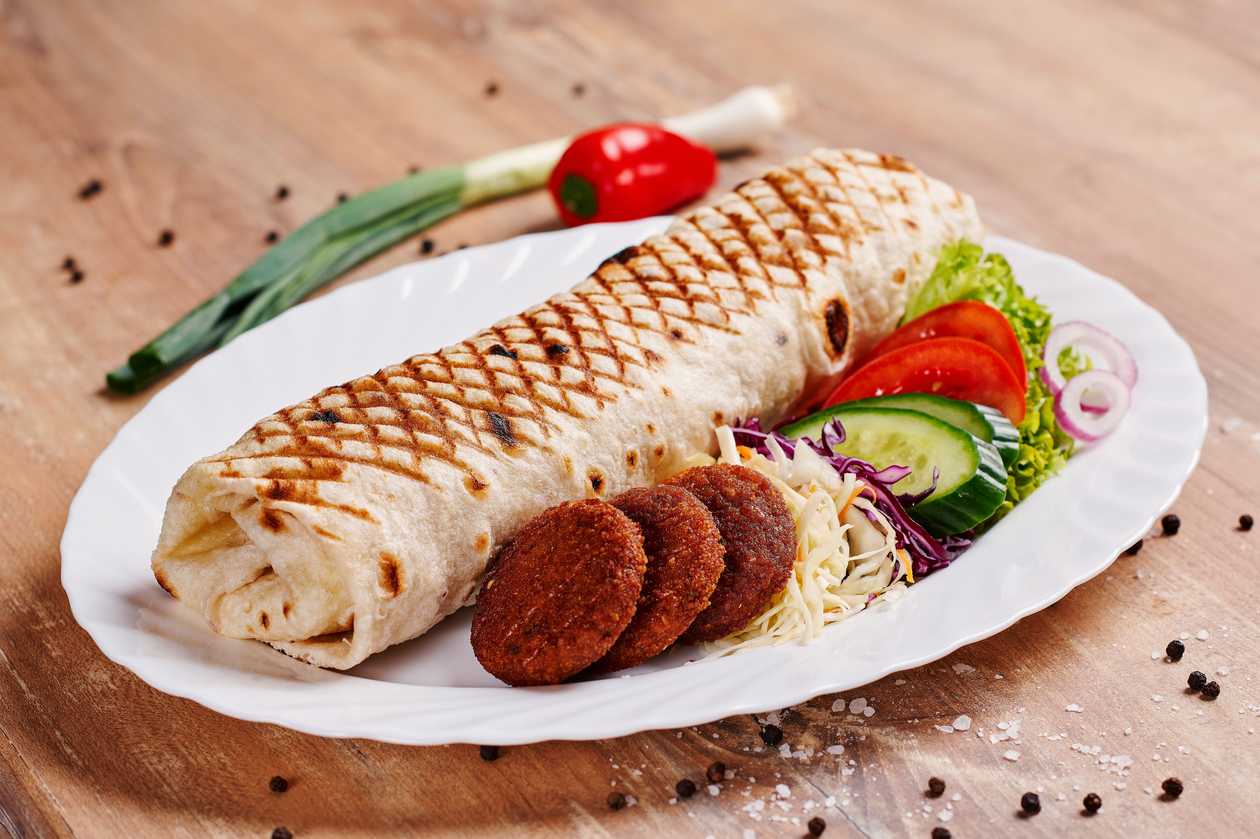 Vegetarian homemade tortilla with falafel