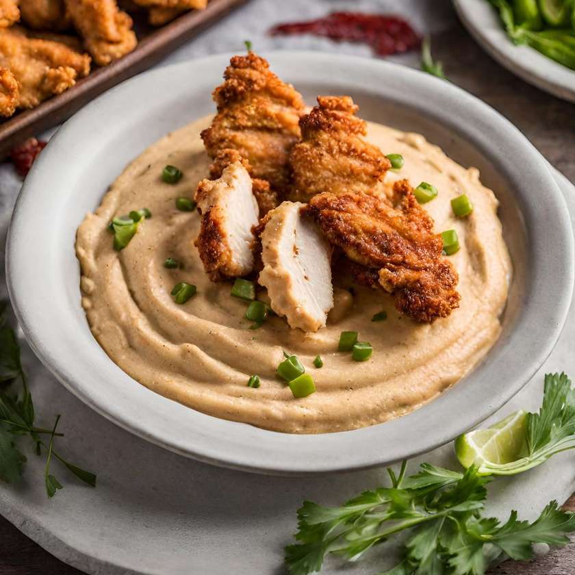Fried chicken bites hummus