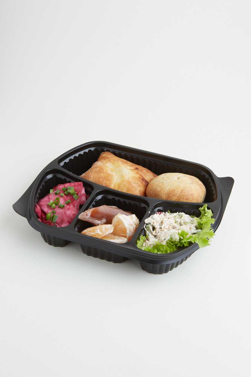 Lunch with chicken salad and baked goods
