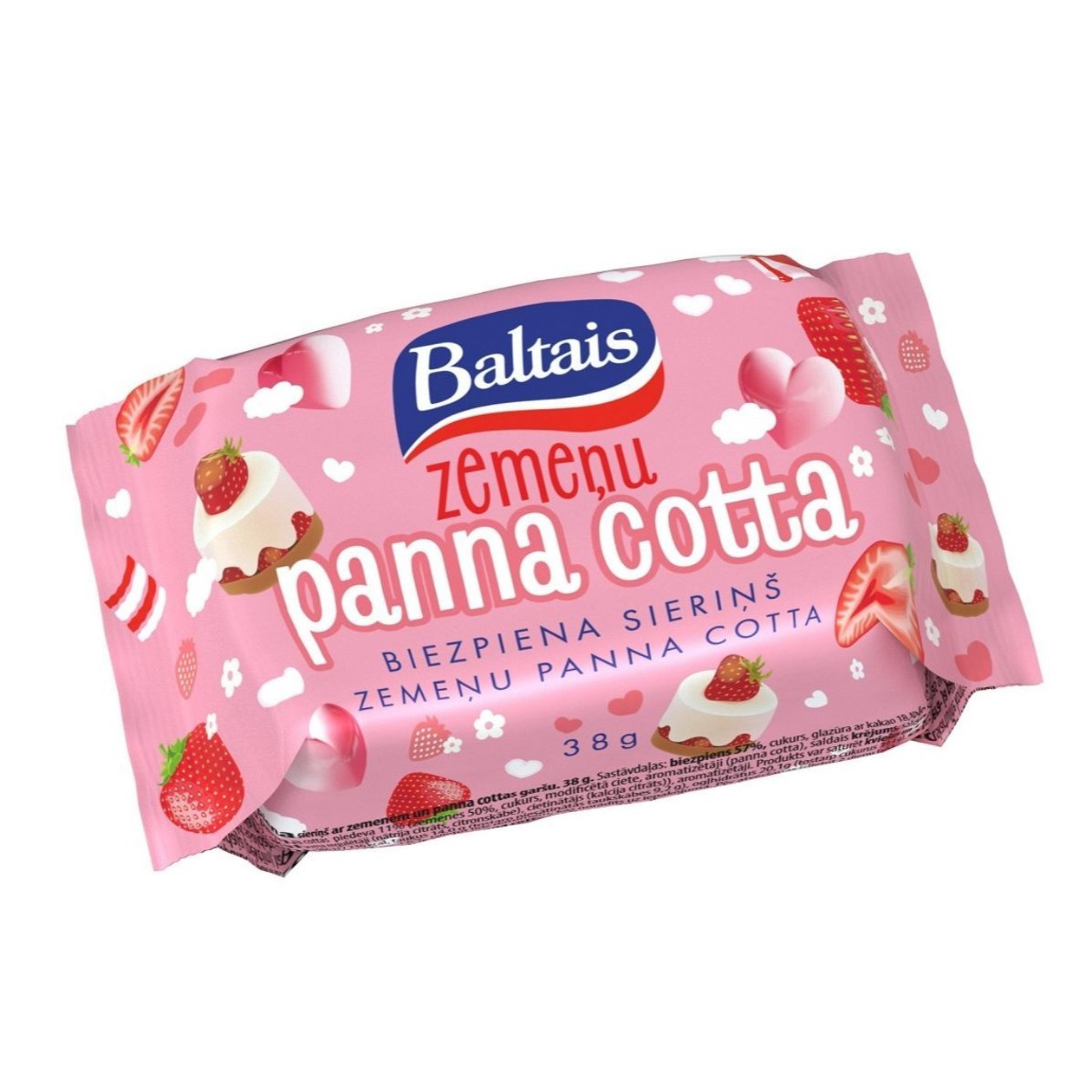Biezpiena sieriņš Zemeņu Panna Cotta,  Baltais, 38g (termiņa atlaide)