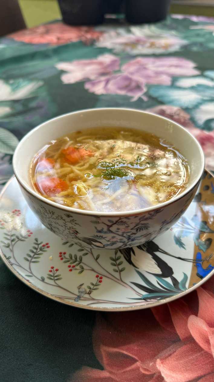 Homemade Broth With Handmade Noodles