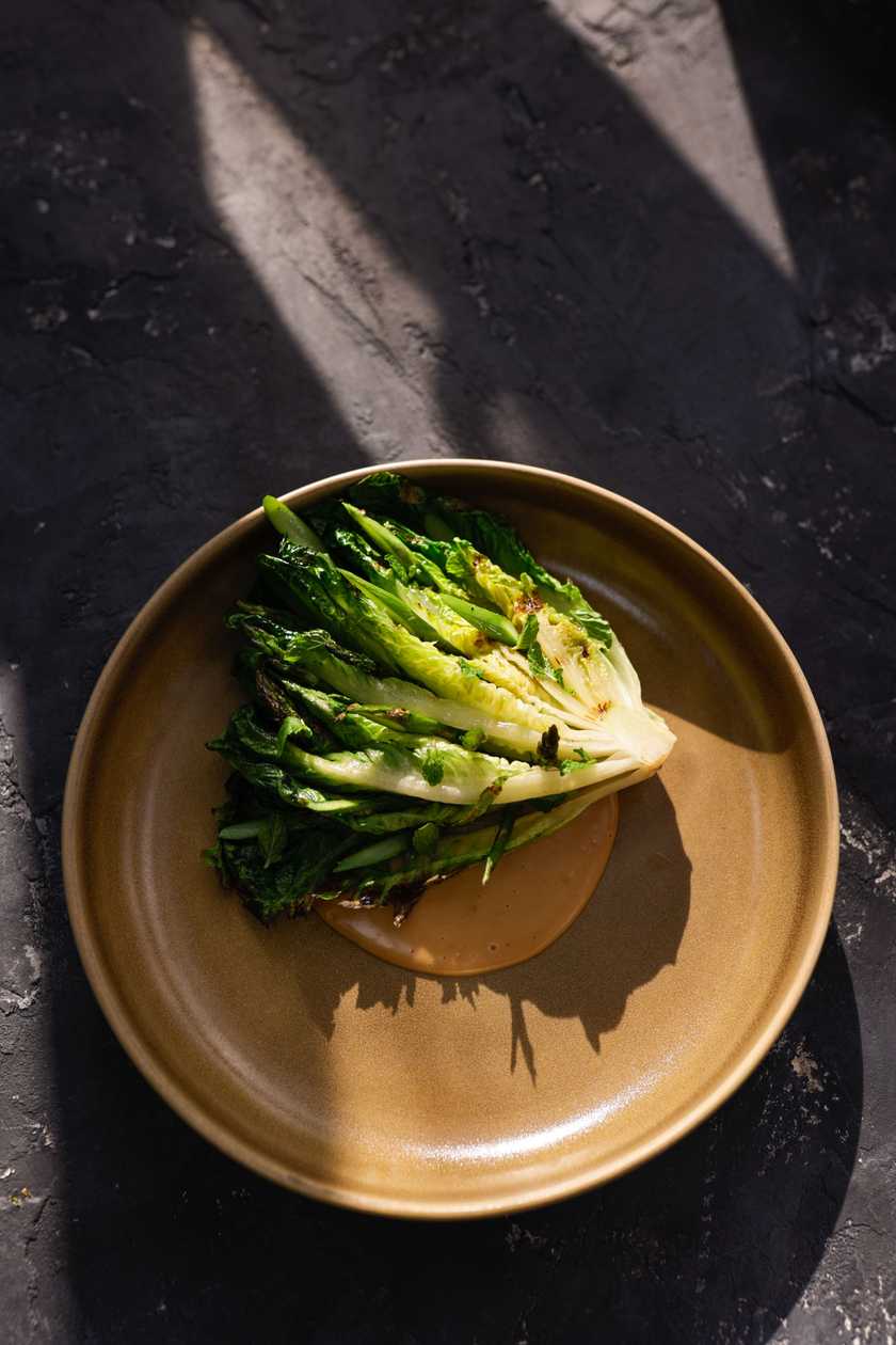 Lettuce, Nut Sauce and Asparagus