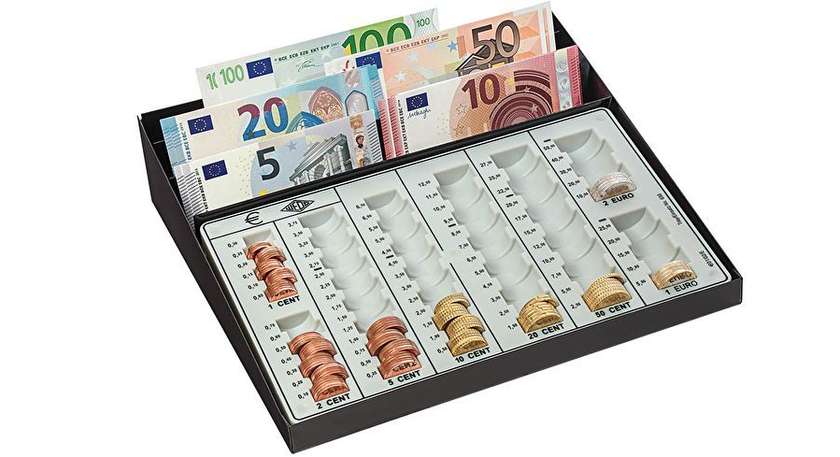 Wedo Coin Tray 27.0 X 25.5 X 6.5 cm, 8 Compartments for Coins, 3 Drawers for Notes, Metal Case