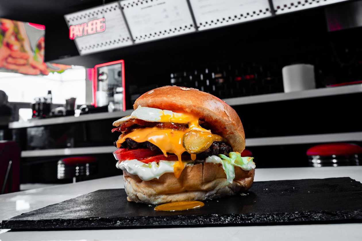 Country cheeseburger and eggs