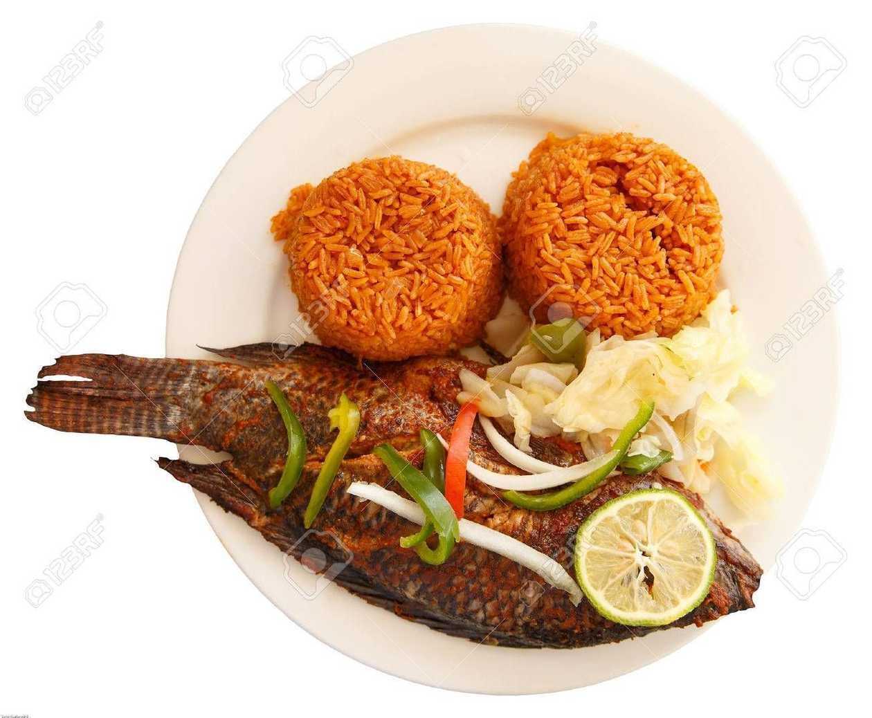 Jollof Rice Served with Tilapia Fish