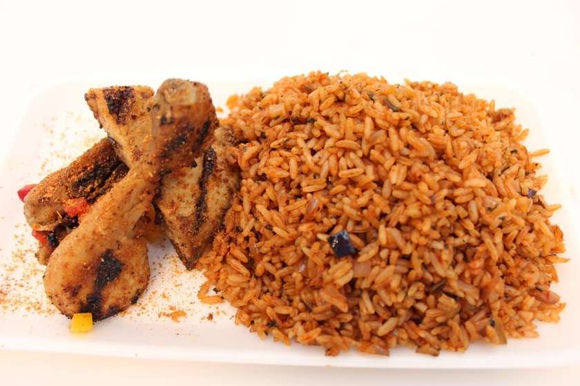 Jollof Rice Served with Chicken