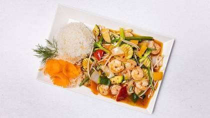 A48. Shrimp with bamboo and mushrooms with rice