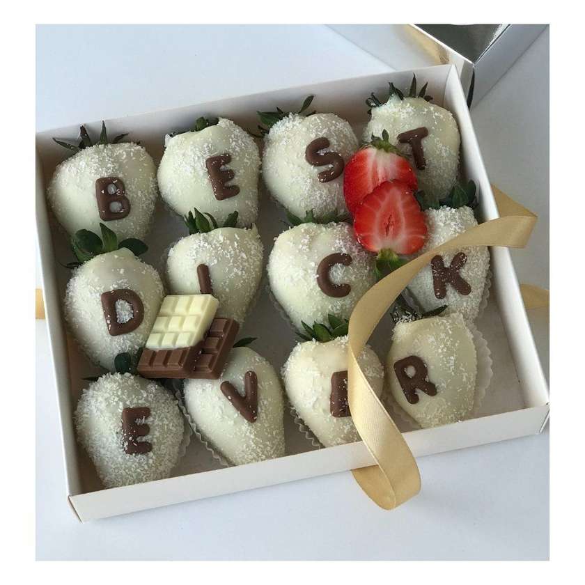 Box of fresh strawberries in chocolate "Best dick ever"