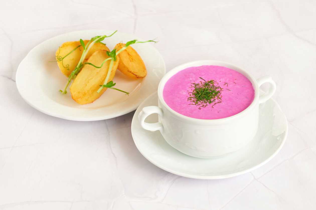 Cold beetroot soup with potatoes