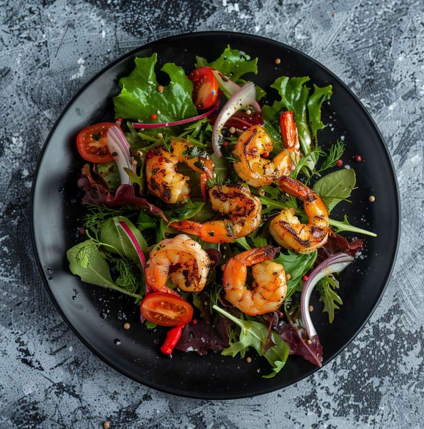 Cezario salotos su grill krevetėmis