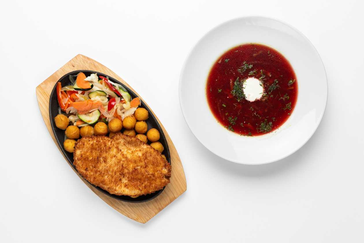 Borscht and a chicken schnitzel