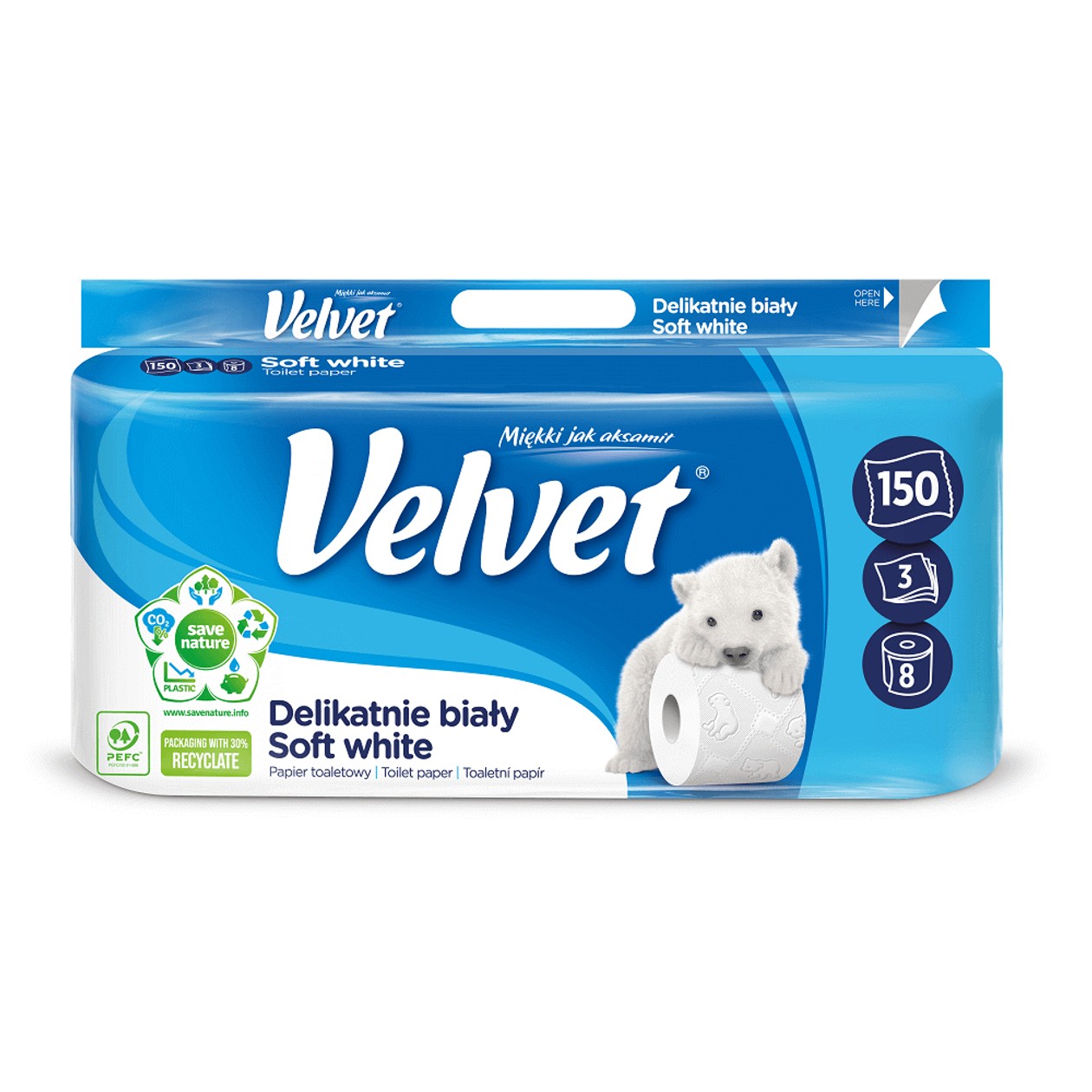 Velvet Delicate White toilet paper 3 layers 150 leaves 8 rolls