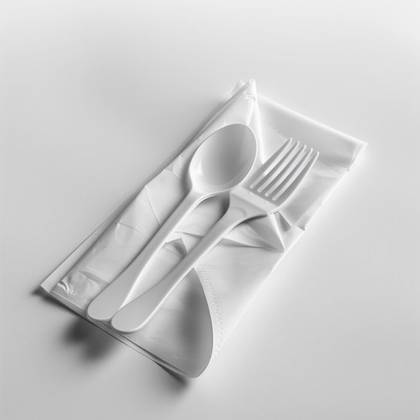 Plastic cutlery, spoon and napkins