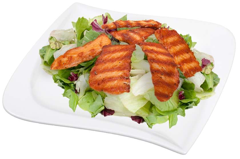 Mixed light salad with salmon
