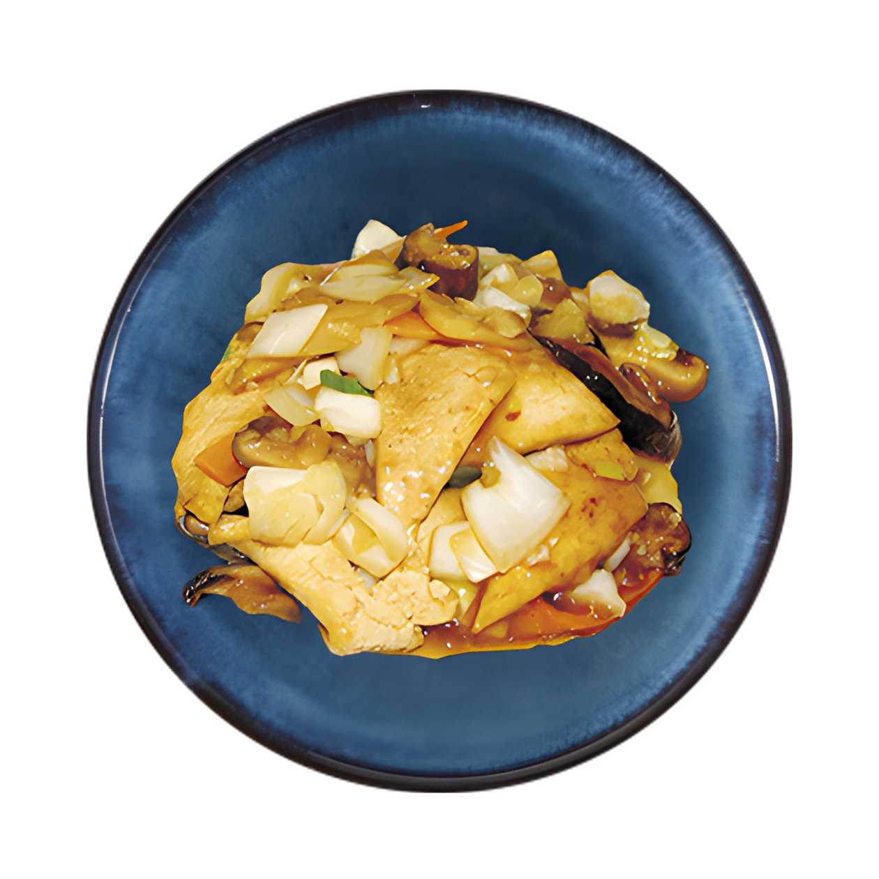 Tofu with bamboo and shitake mushrooms