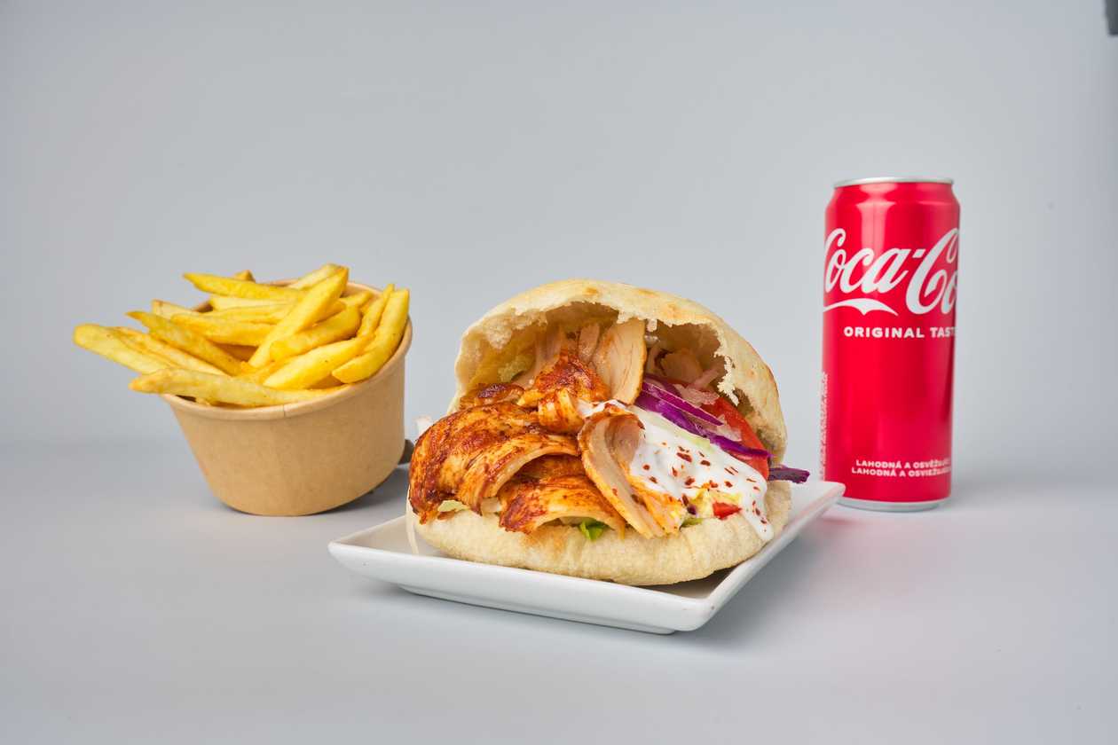 Durum kebab s box hranolky plus Coca-Cola (330ml)