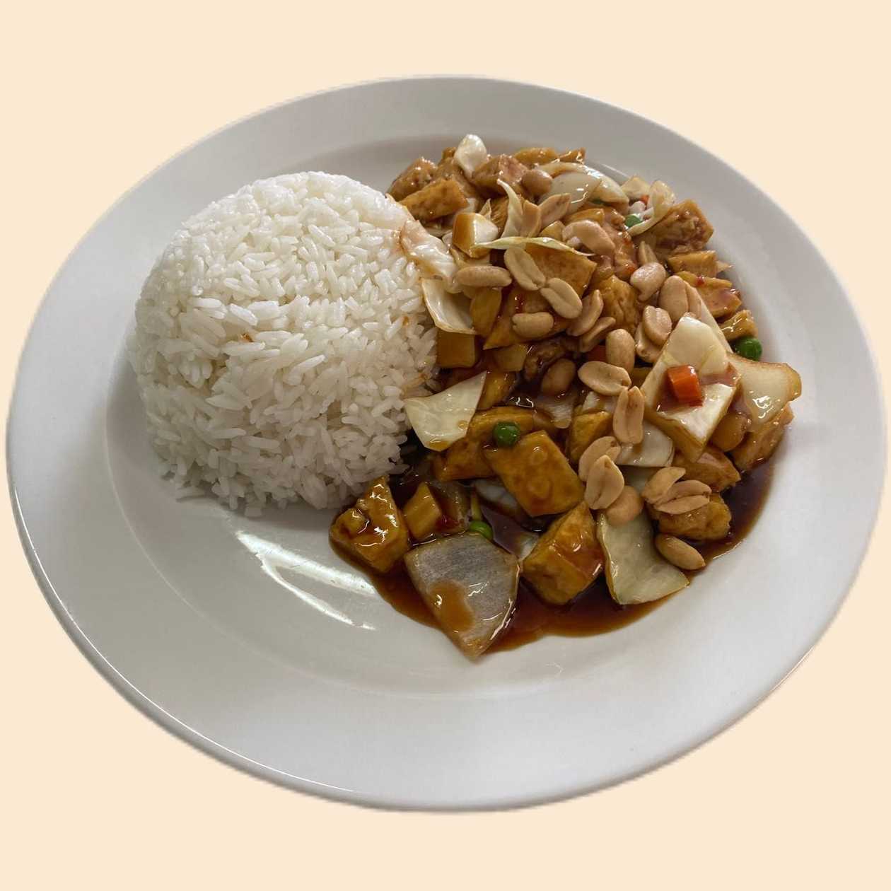 Tou-fu "kung-pao", rice