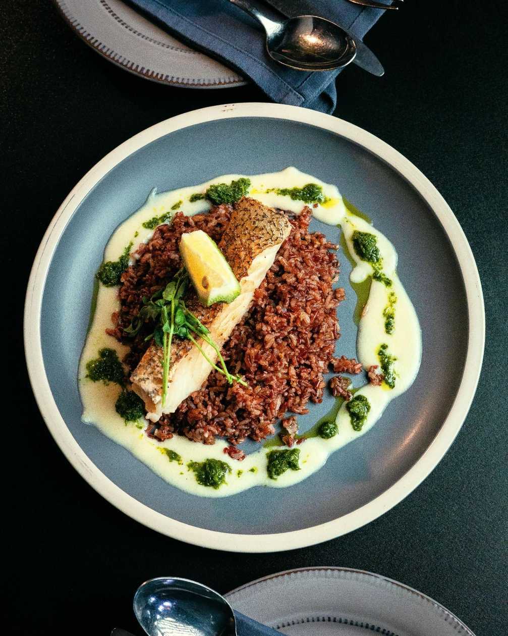 Pan-seared Grouper Fillet with Spicy Brown Rice