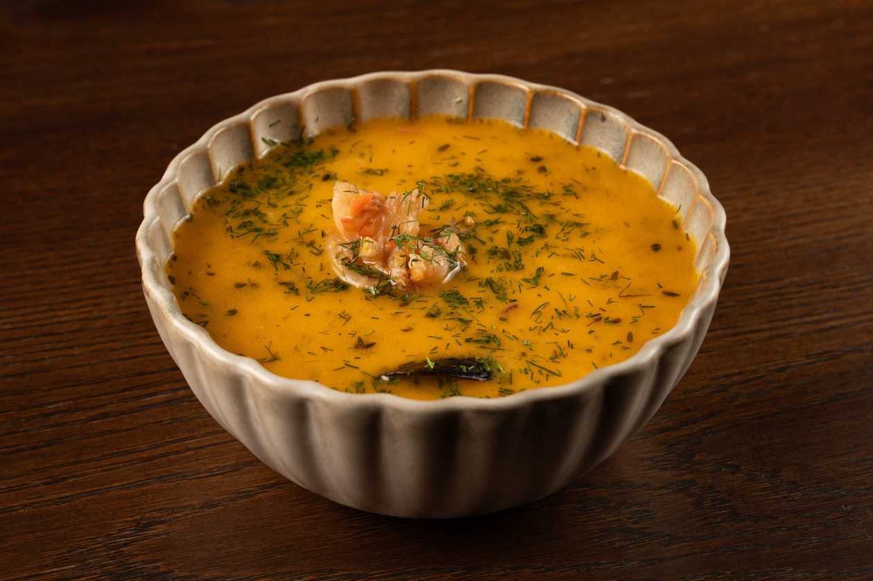 Creamy seafood soup with mussels