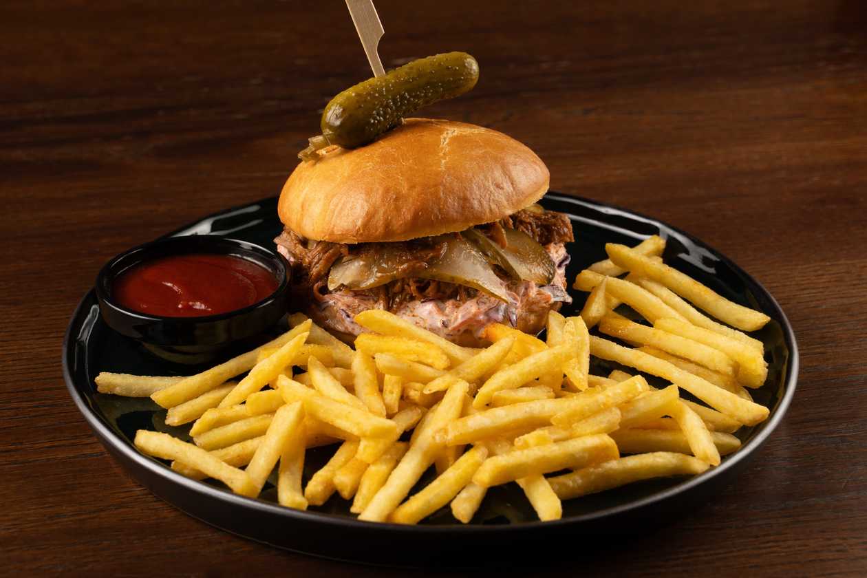 Pulled pork burger with BBQ sauce