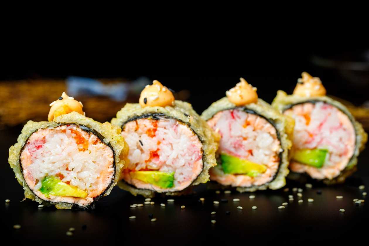 Salmon Tempura Maki with Snow Crab