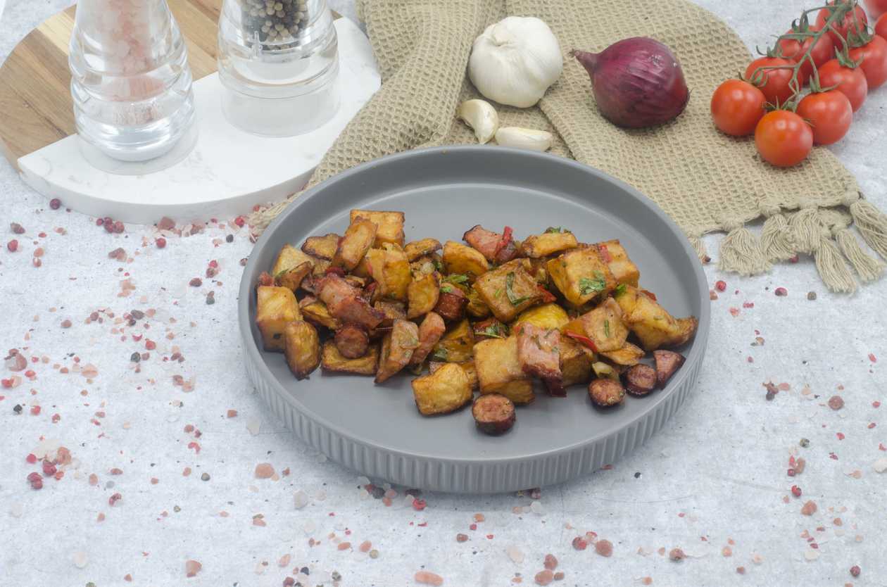 German potatoes with kaizer and sausages