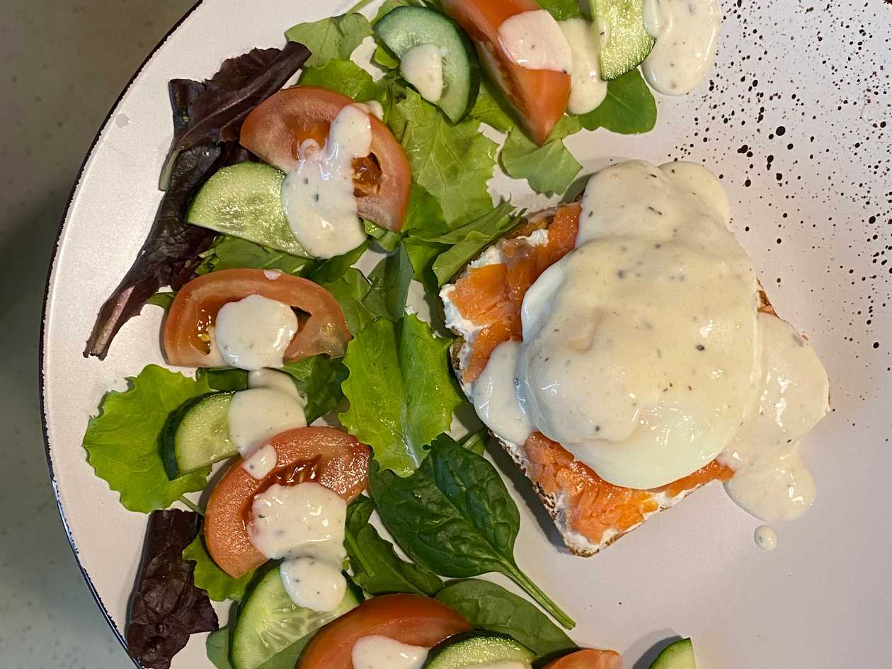 Poached Egg on Bruschetta with Salmon