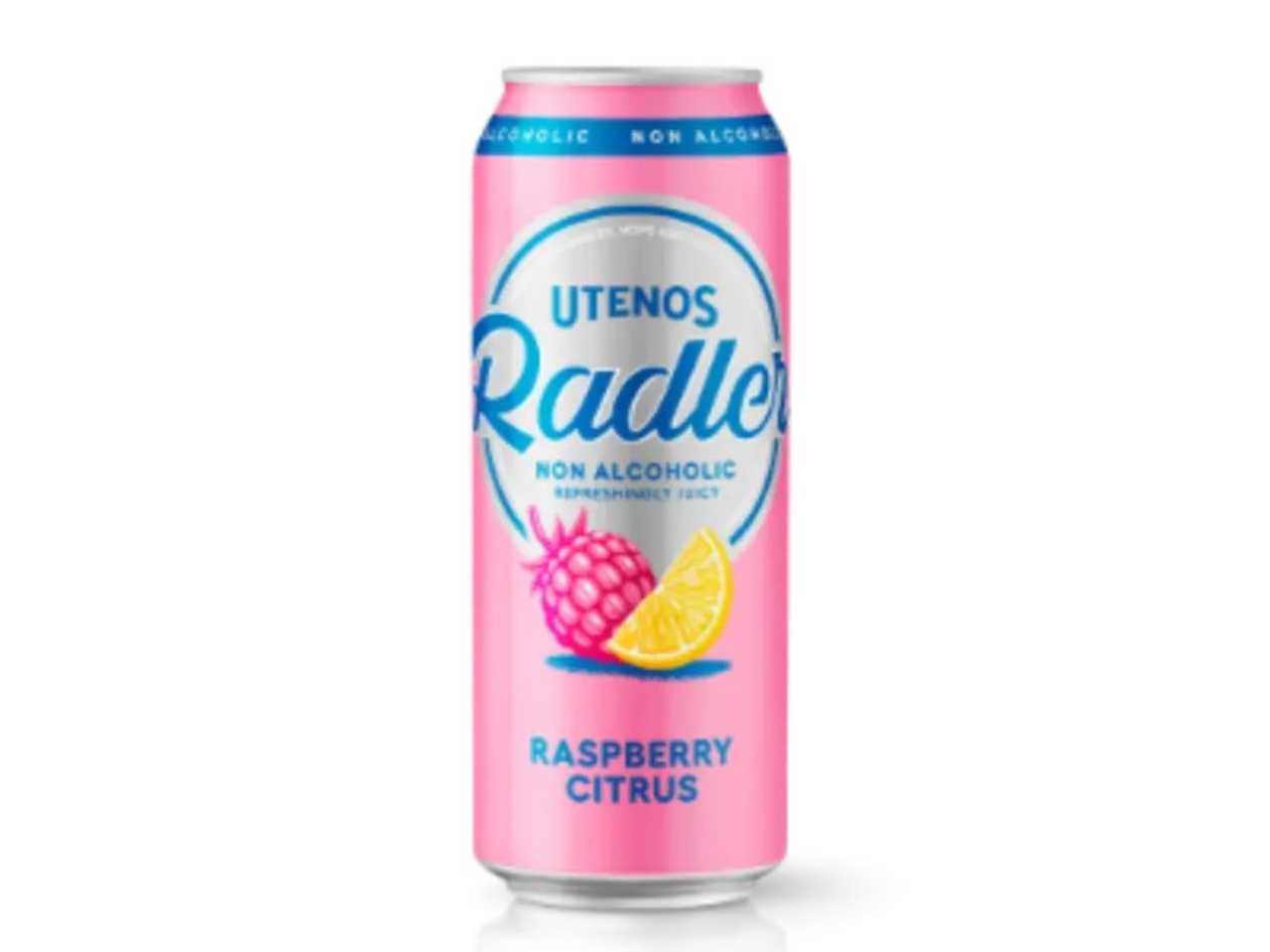 Non-alcoholic UTENOS beer cocktail RADLER, raspberry and lemon flavor, 500 ml